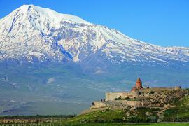 Khor Virap Armenian Monastery near the border with Turkey, Mount Ararat in background