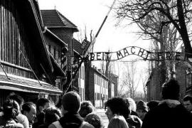 The macabre gate of Auschwitz death camp