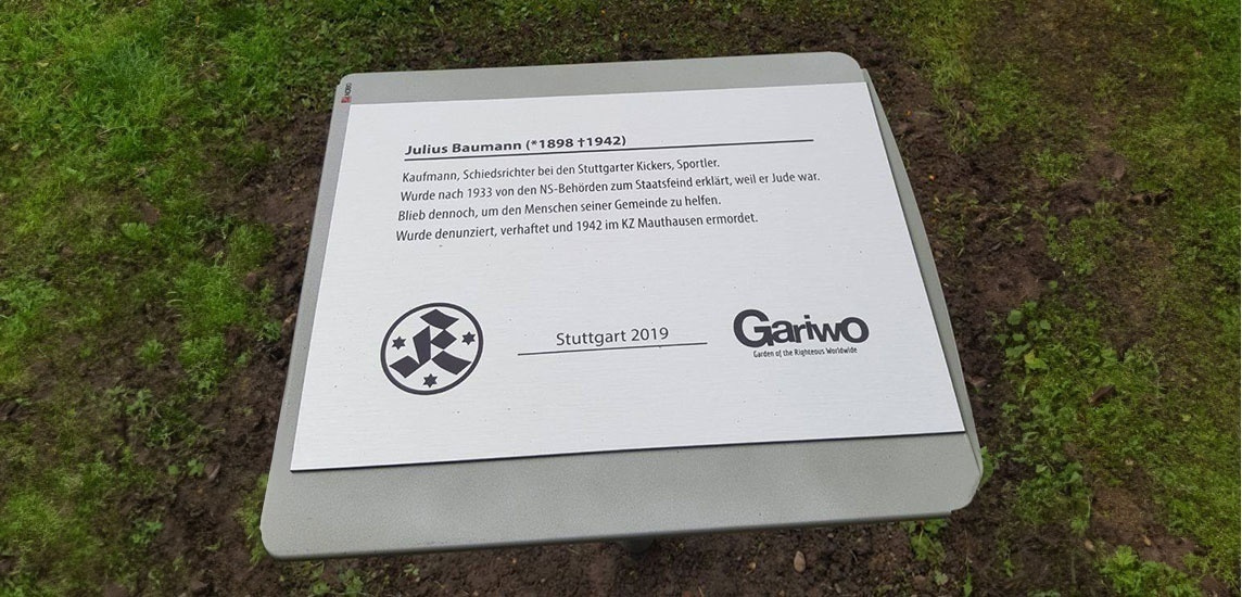 The plaque for Baumann in the Garden of Stuttgart