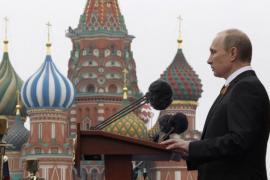 Vladimir Putin in front of St. Basil's church in the Red Square