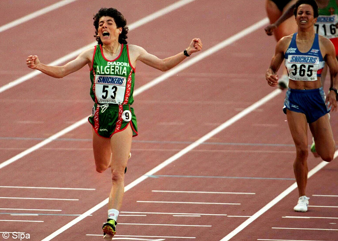 M-7071 Hassiba Boulmerka Algerien Olympia Gold Leichtathletik original signiert